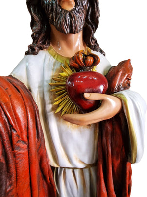 Imagem do Sagrado Coração de Jesus Colorida em Fibra de Vidro 130 m-TerraCotta Arte Sacra