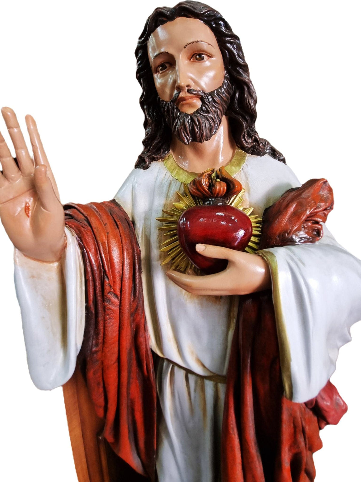 Imagem do Sagrado Coração de Jesus Colorida em Fibra de Vidro 130 m-TerraCotta Arte Sacra