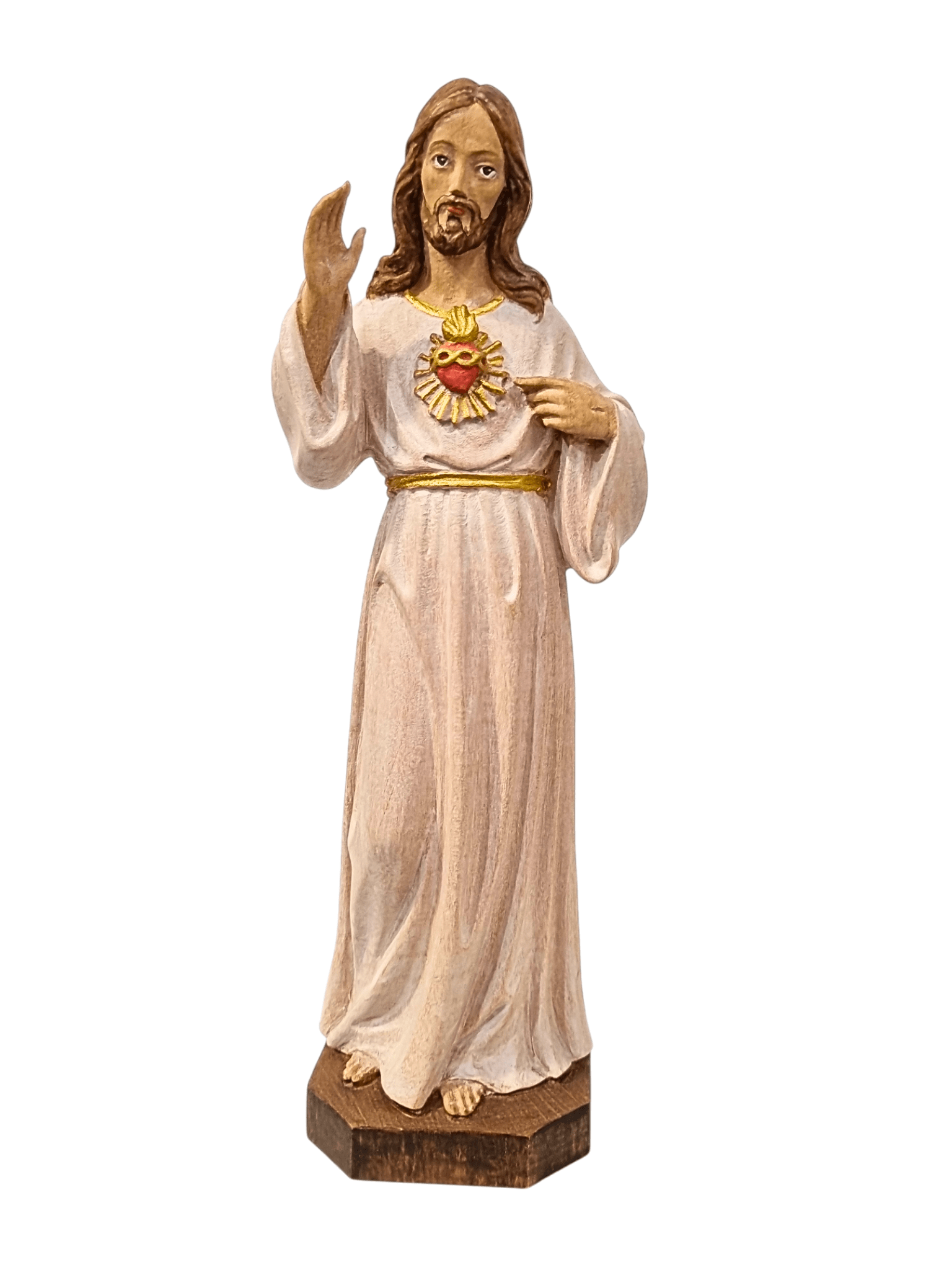 Imagem do Sagrado Coração de Jesus Colorida em Madeira 29 cm-TerraCotta Arte Sacra