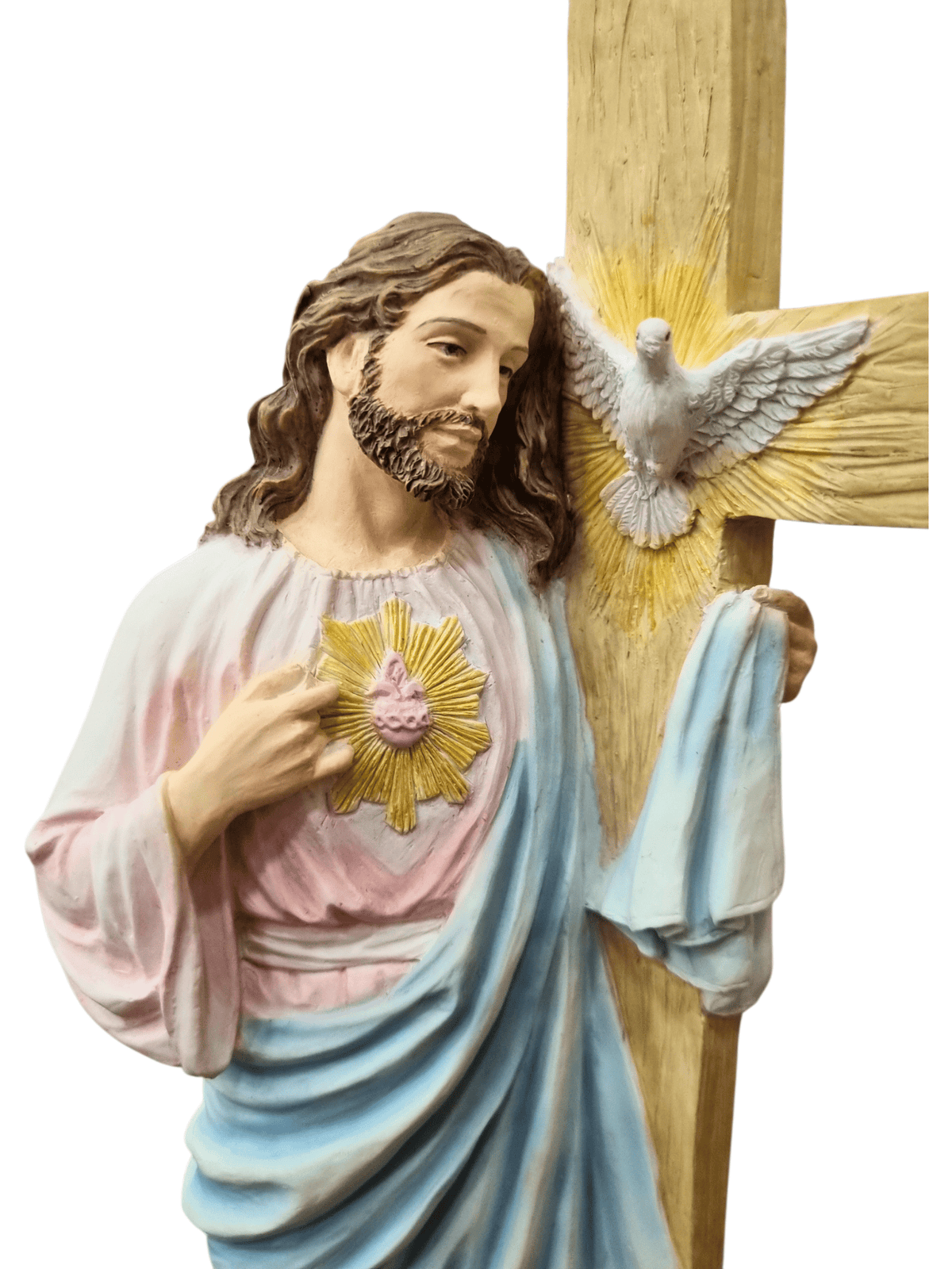Imagem do Sagrado Coração de Jesus com Cruz e Espírito Santo em Pó de Mármore 28 cm-TerraCotta Arte Sacra