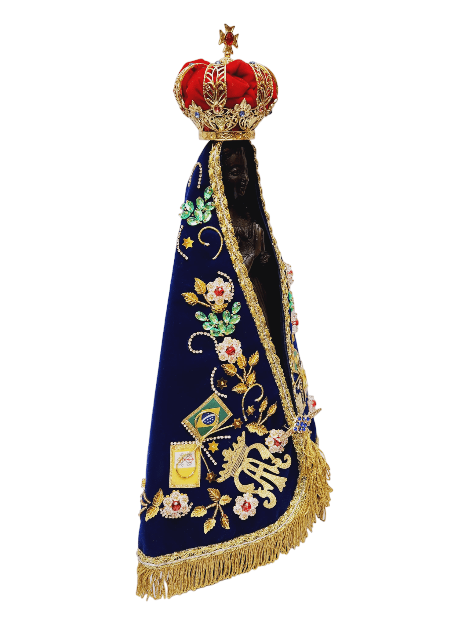 Imagem em Madeira de Nossa Senhora Aparecida com Manto Coroação 45 cm-TerraCotta Arte Sacra