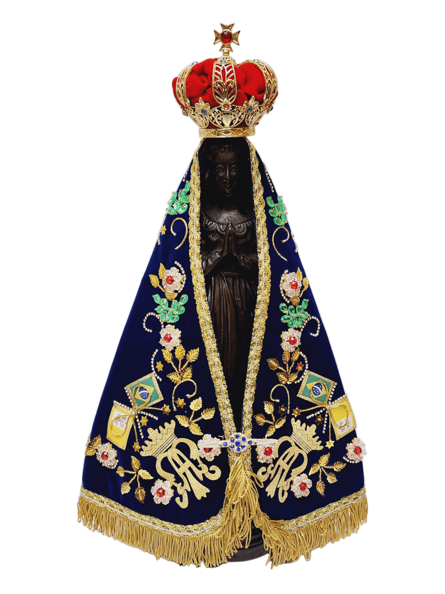 Imagem em Madeira de Nossa Senhora Aparecida com Manto Coroação 45 cm-TerraCotta Arte Sacra