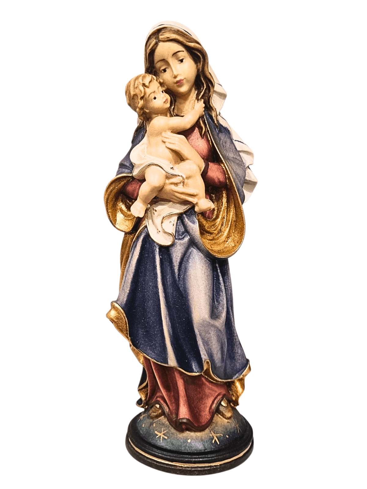 Madona da Paz de Madeira Italiana 20 cm Colorido-TerraCotta Arte Sacra