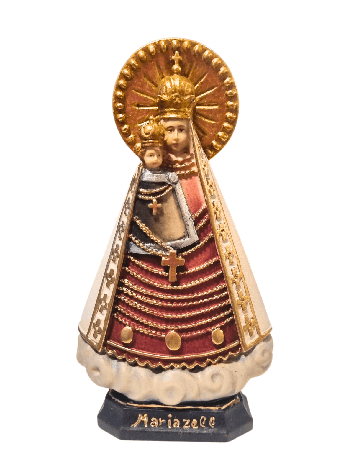 Madonna Mariazell de Madeira Italiana 15,5 cm colorida-TerraCotta Arte Sacra