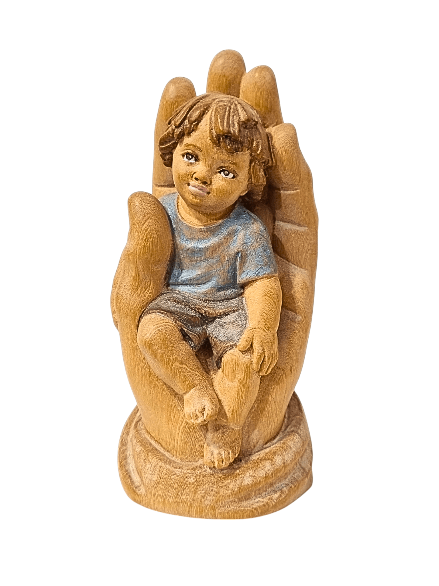 Mão Protetiva Menino em Madeira Colorida 11,5 cm-TerraCotta Arte Sacra
