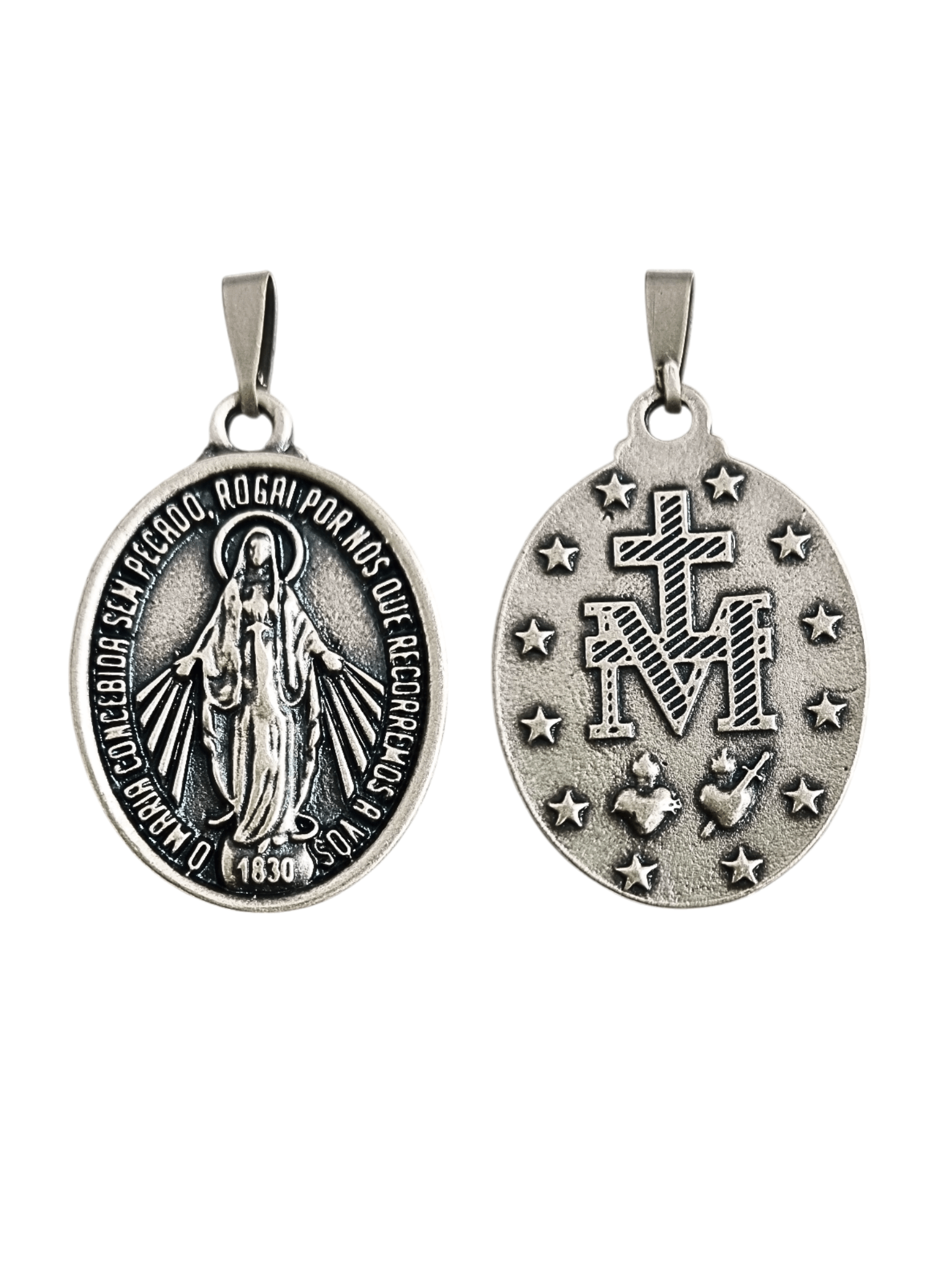 Medalha Milagrosa de Nossa Senhora das Graças Oval Prateada-TerraCotta Arte Sacra