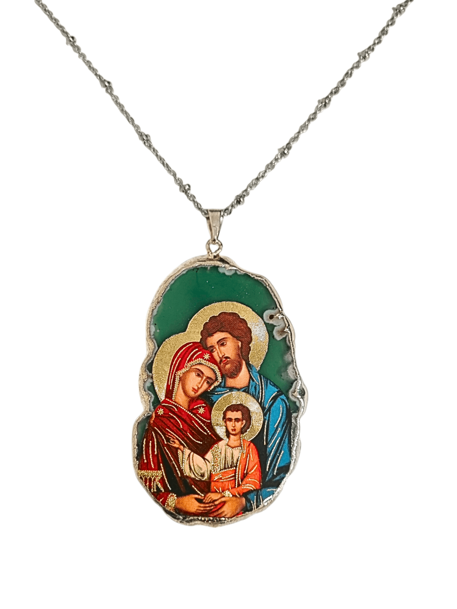 Medalha de Ágata com Ícone da Sagrada Família Made in Rússia-TerraCotta Arte Sacra