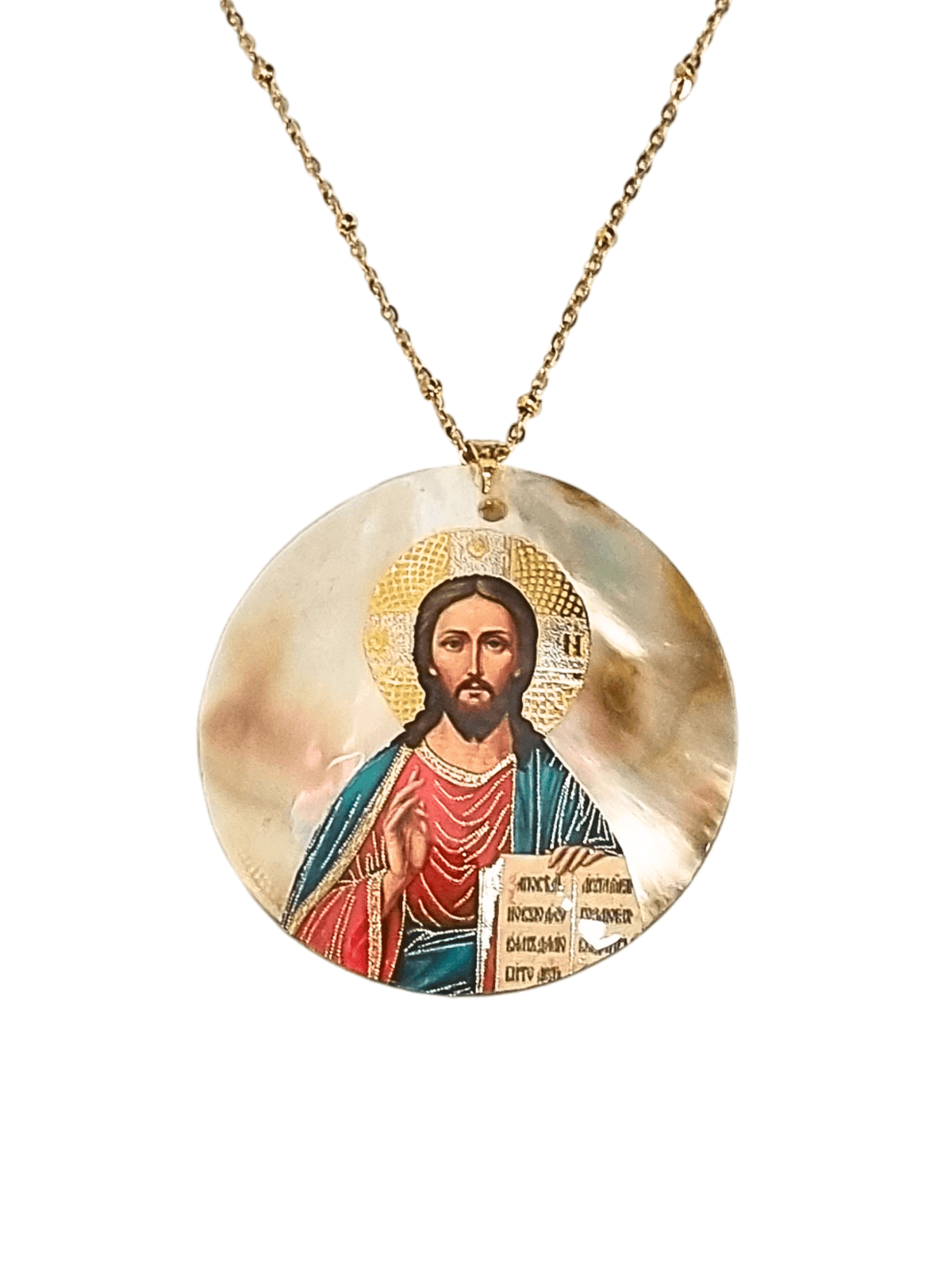 Medalha de Madrepérola com Ícone Cristo Pantocrator Made in Rússia-TerraCotta Arte Sacra