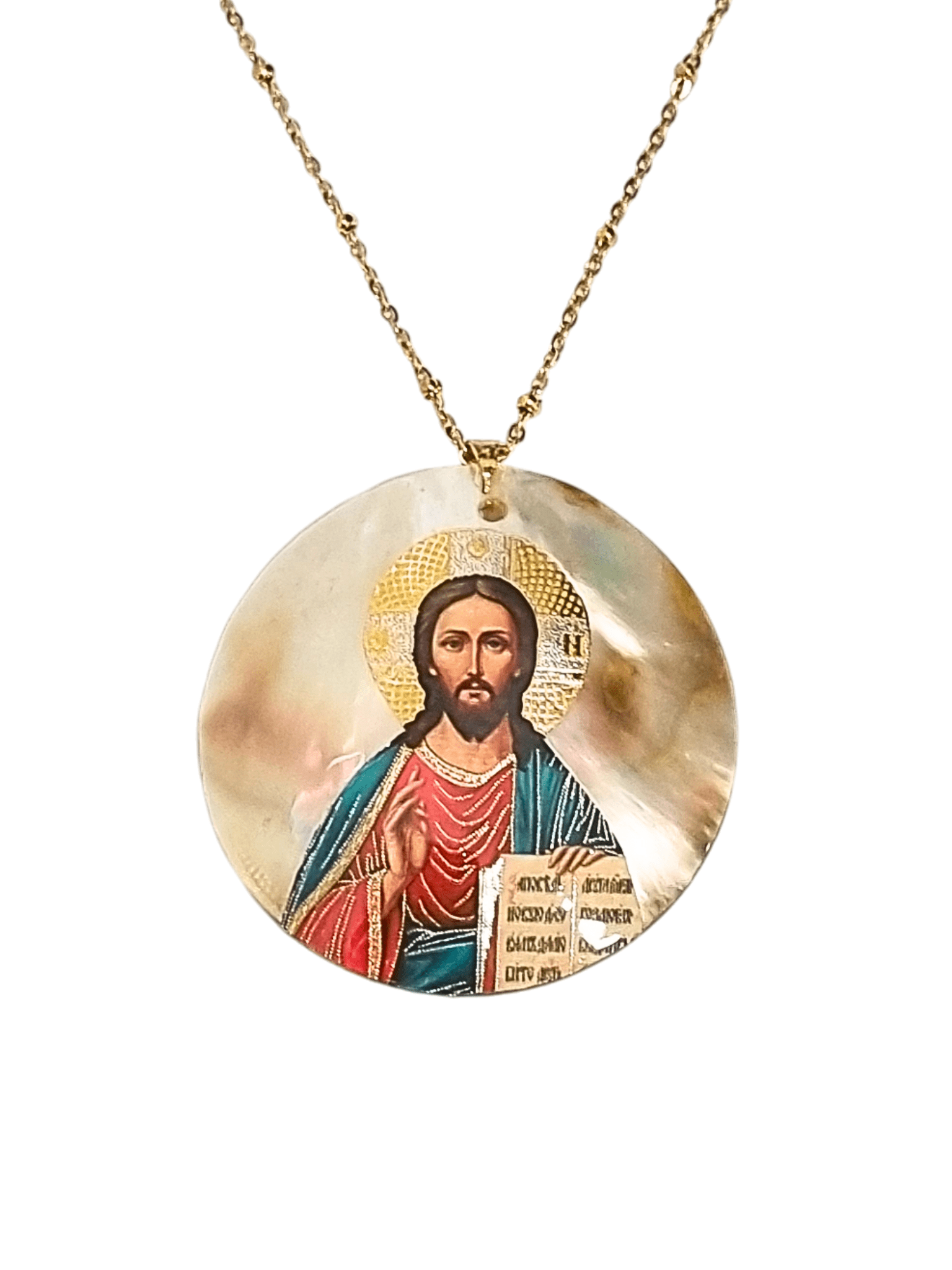 Medalha de Madrepérola com Ícone Cristo Pantocrator Made in Rússia-TerraCotta Arte Sacra