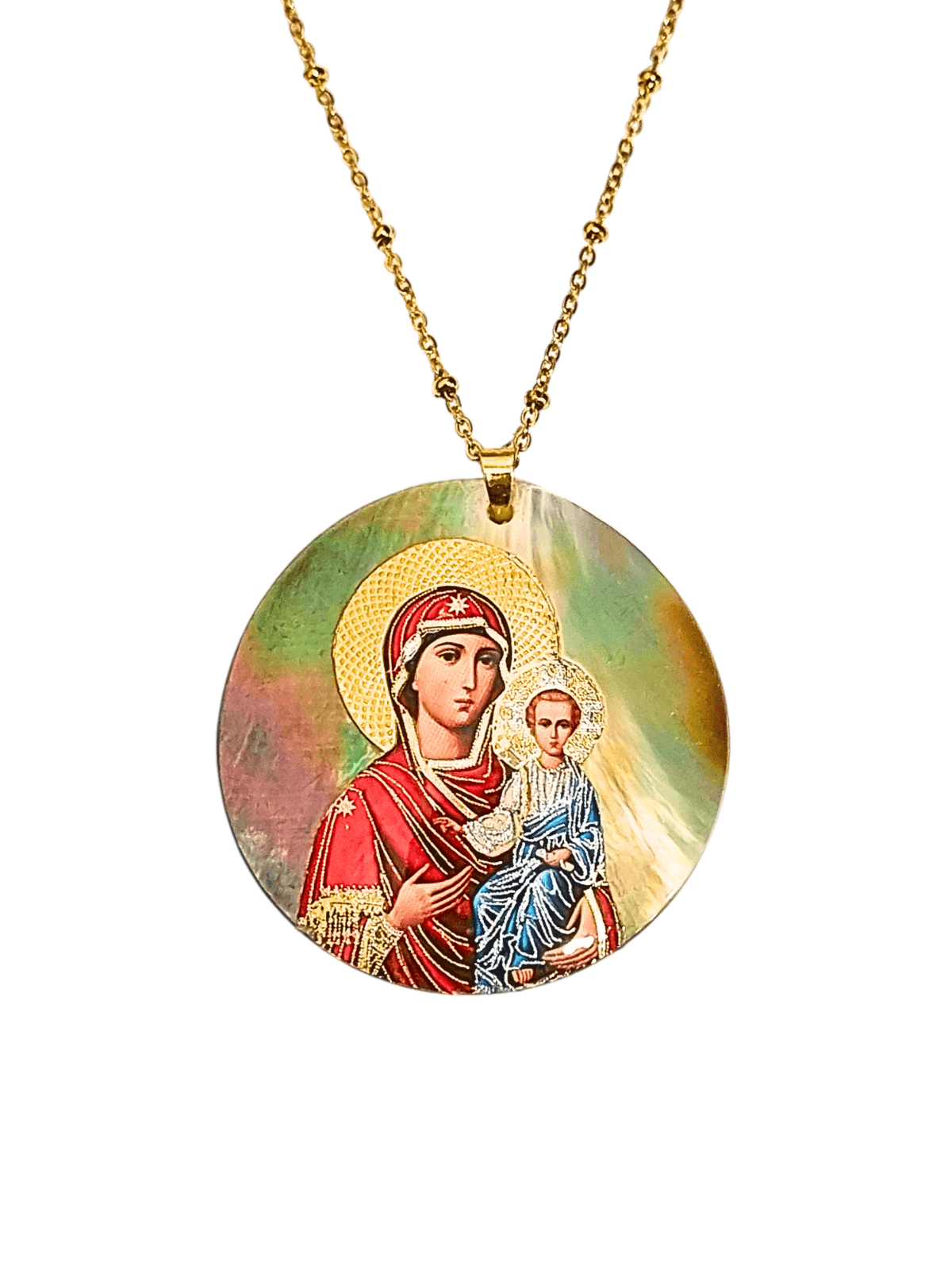 Medalha de Madrepérola com Ícone Mãe de Deus de Smolensk Made in Rússia-TerraCotta Arte Sacra