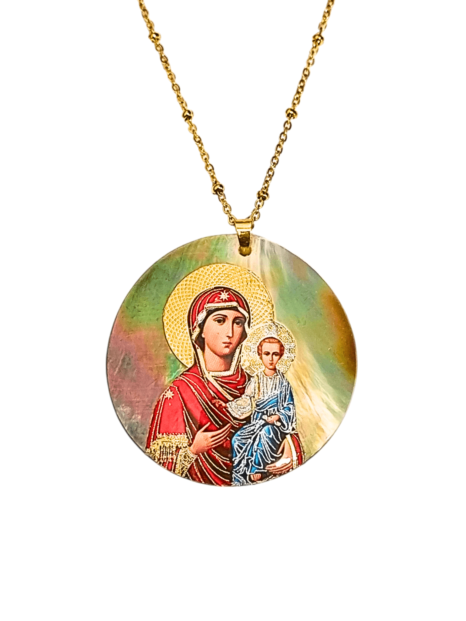 Medalha de Madrepérola com Ícone Mãe de Deus de Smolensk Made in Rússia-TerraCotta Arte Sacra
