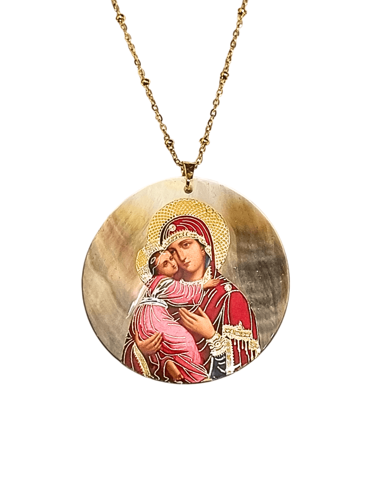 Medalha de Madrepérola com Ícone Nossa Senhora da Ternura Made in Rússia-TerraCotta Arte Sacra