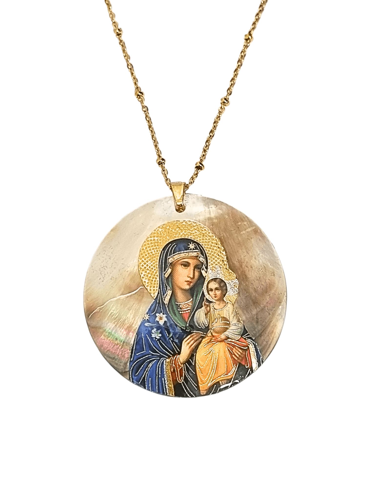 Medalha de Madrepérola com Ícone Nossa Senhora do Lírio Made in Rússia-TerraCotta Arte Sacra
