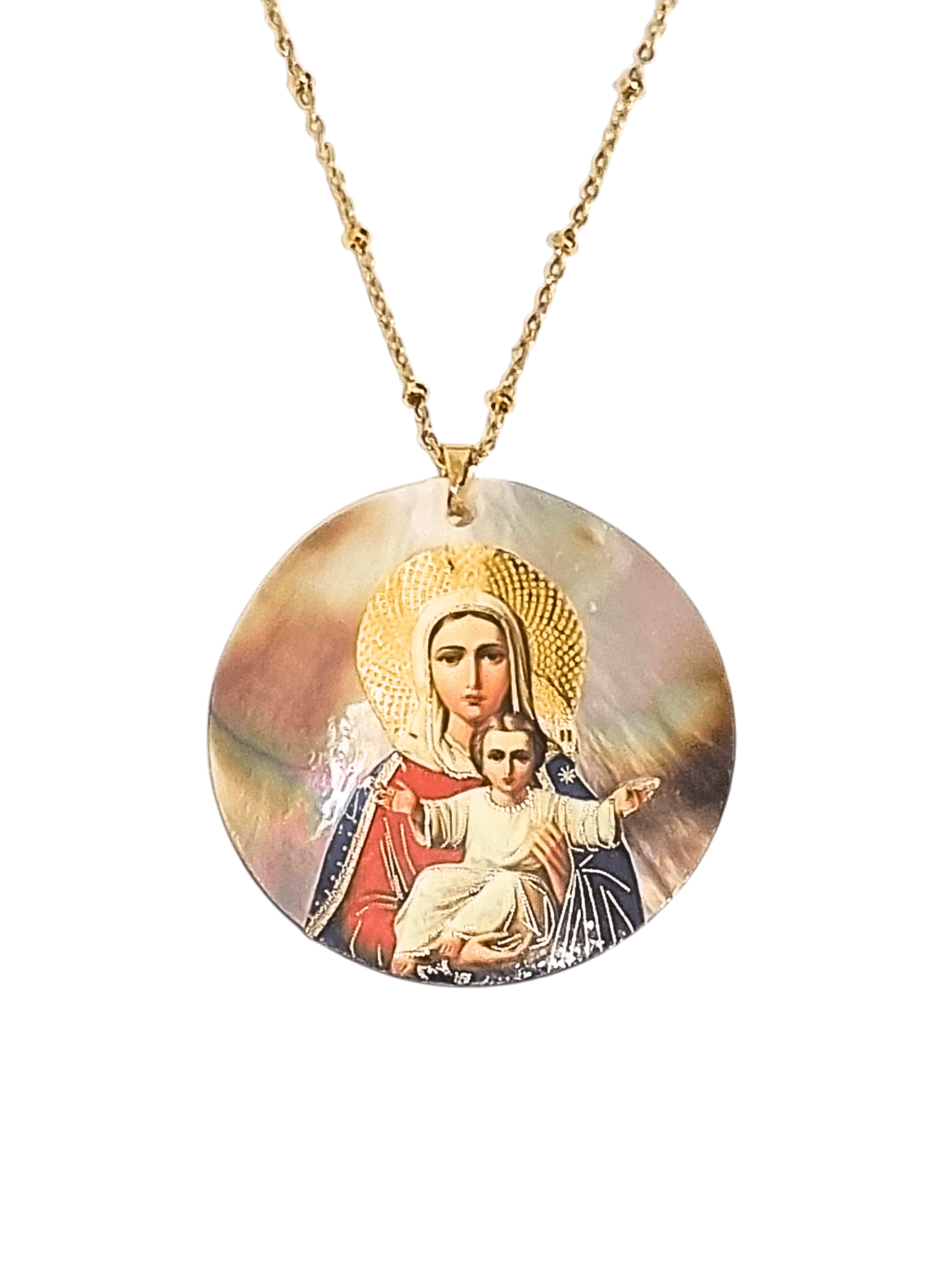 Medalha de Madrepérola com Ícone Virgem Maria Made in Rússia-TerraCotta Arte Sacra