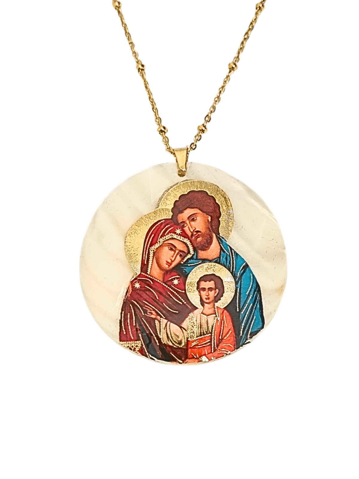 Medalha de Madrepérola com Ícone da Sagrada Família Made in Rússia-TerraCotta Arte Sacra