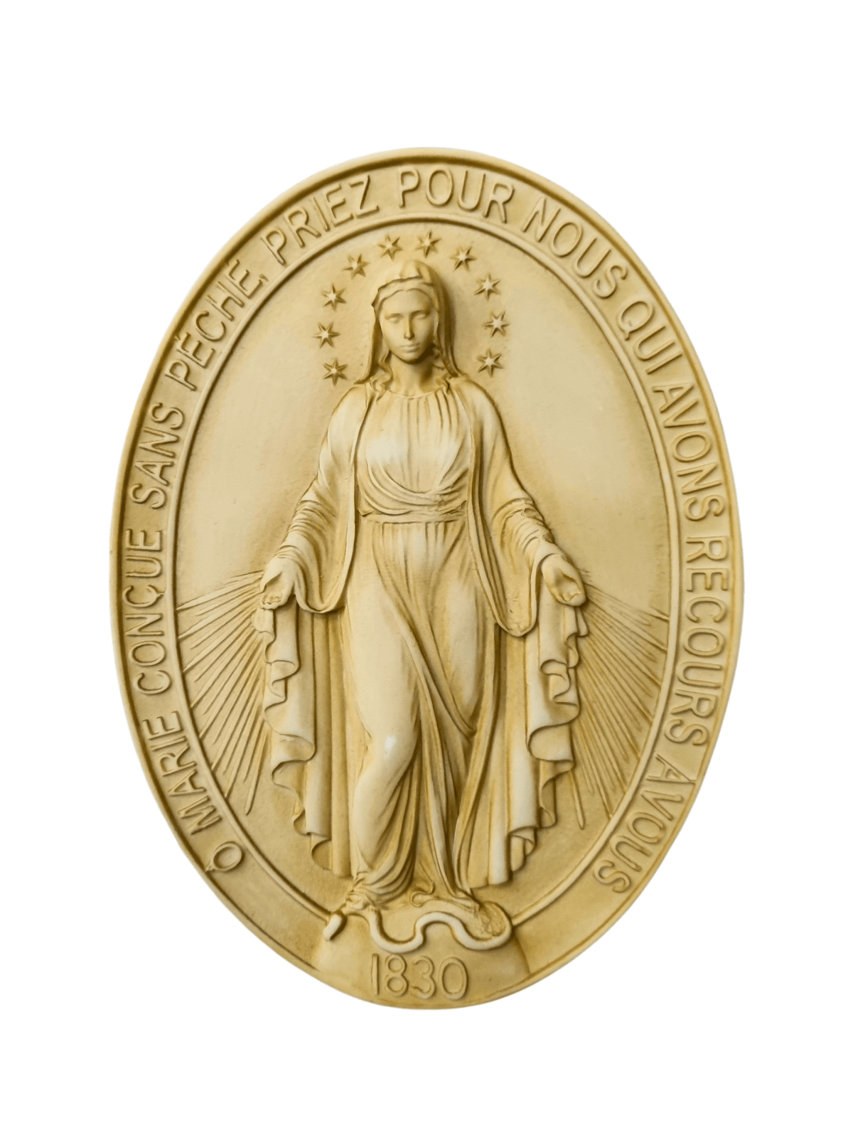 Medalha de Nossa Senhora das Graças em Pó de Mármore Marfim 15 cm-TerraCotta Arte Sacra