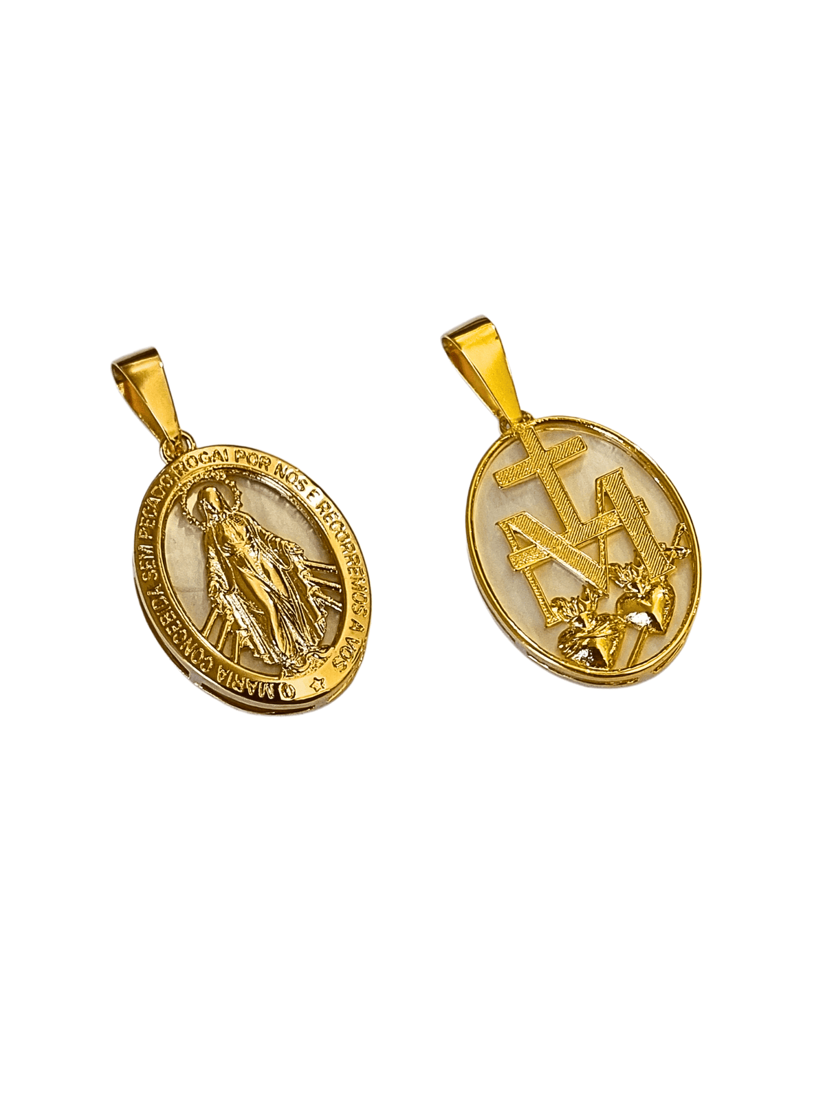Medalha de Nossa Senhora das Graças na Madrepérola em Prata de Lei 925 e Banho de Ouro 18 K-TerraCotta Arte Sacra
