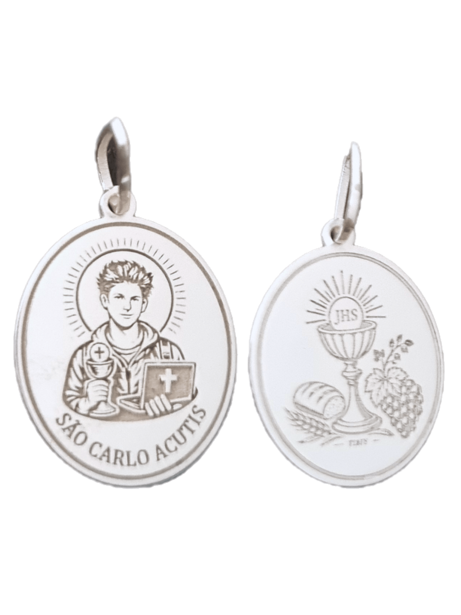 Medalha de São Carlo Acutis á Laser em Prata de Lei 925-TerraCotta Arte Sacra