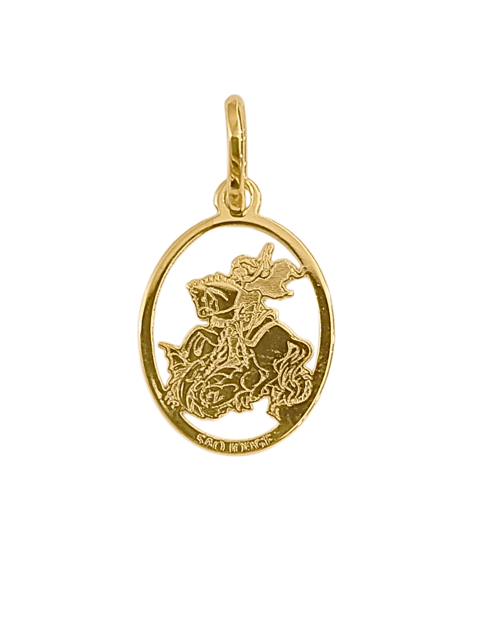 Medalha de São Jorge Oval Vazada em Prata de Lei 925 com Banho de Ouro 18K-TerraCotta Arte Sacra