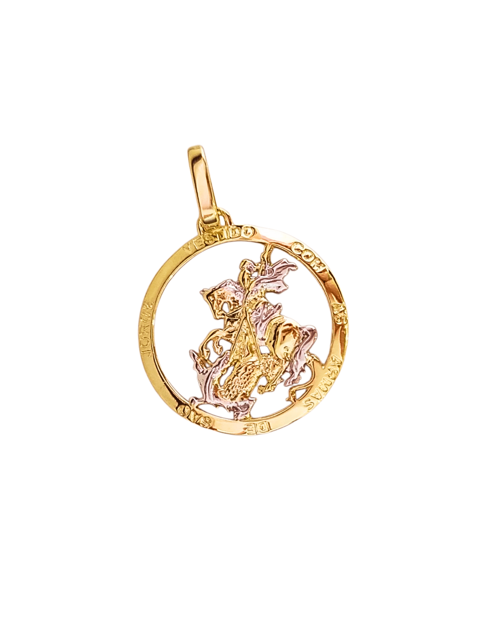 Medalha de São Jorge Vazada em Prata de Lei 925 Com Banho de Ouro 18 K-TerraCotta Arte Sacra