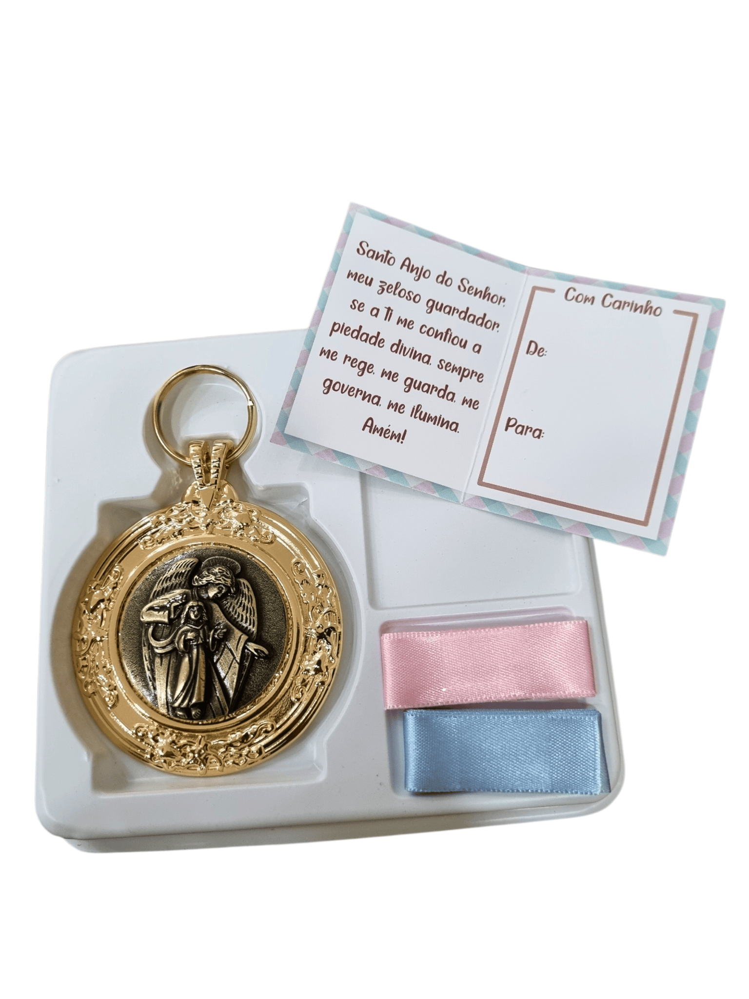 Medalhão de Berço Anjo Protetor Dourado em Metal Ouro Velho 9 cm-TerraCotta Arte Sacra