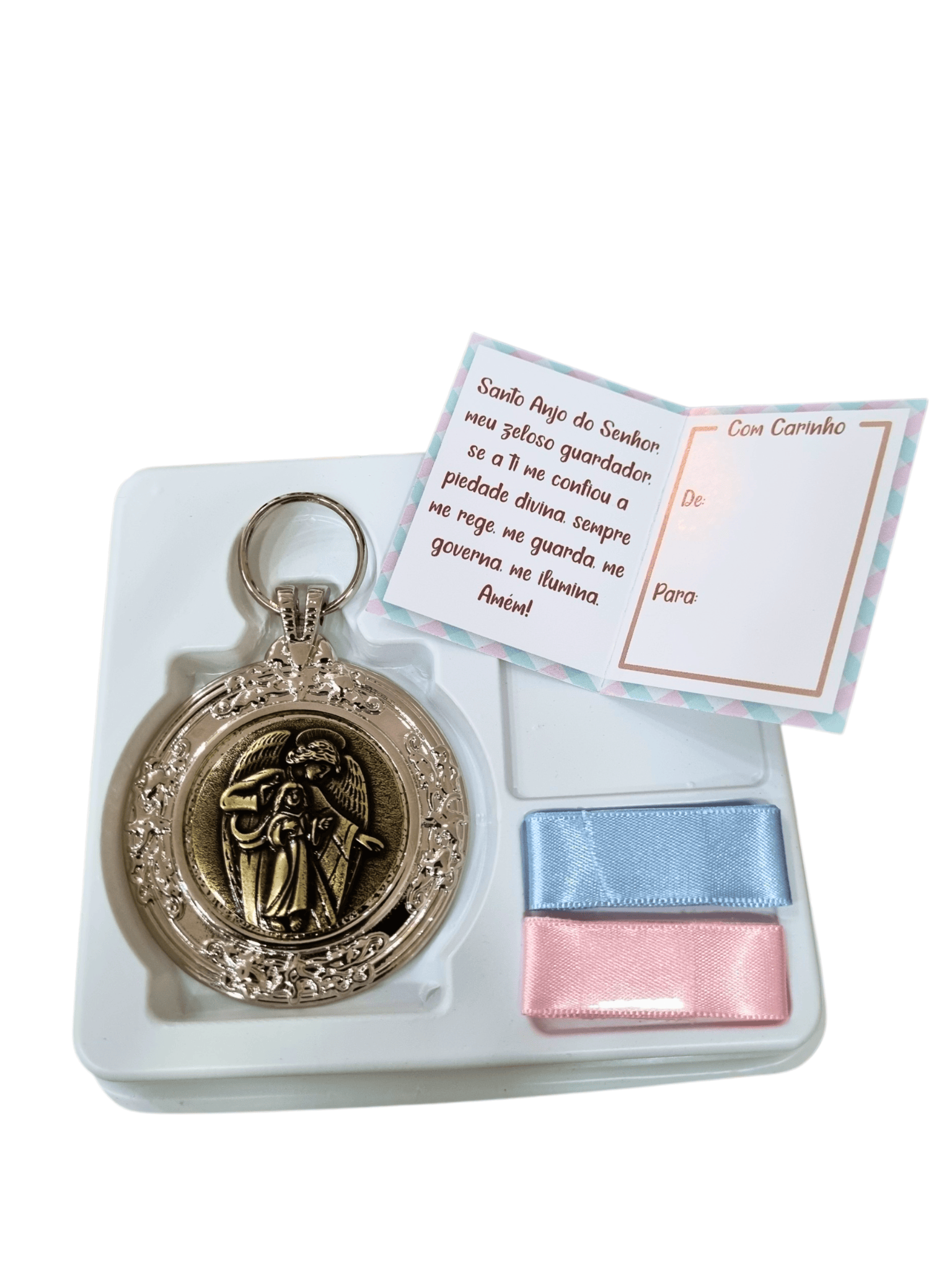 Medalhão de Berço Anjo Protetor Níquel em Metal Ouro Velho 9 cm-TerraCotta Arte Sacra