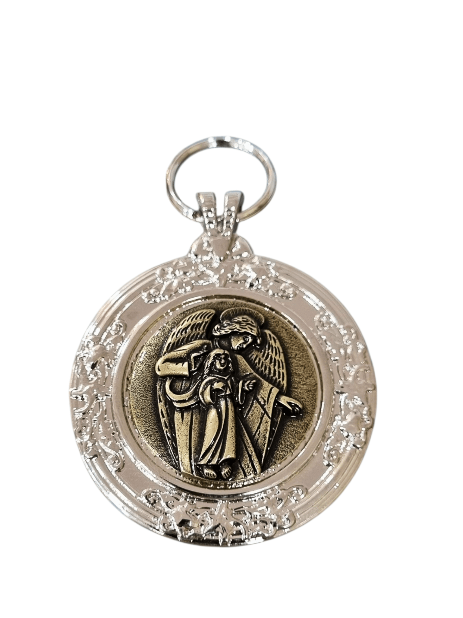 Medalhão de Berço Anjo Protetor Níquel em Metal Ouro Velho 9 cm-TerraCotta Arte Sacra