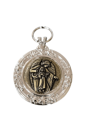 Medalhão de Berço Anjo Protetor Níquel em Metal Ouro Velho 9 cm-TerraCotta Arte Sacra