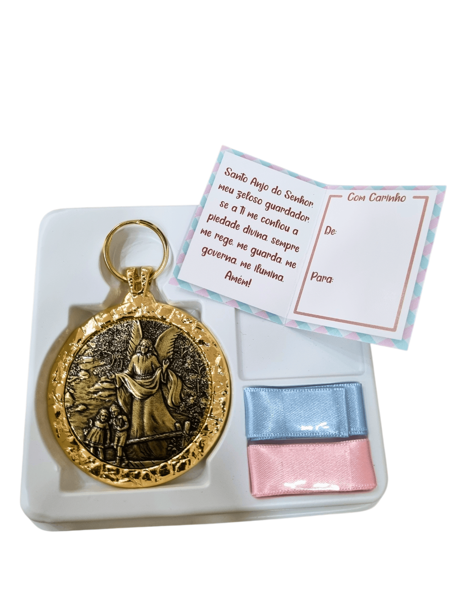 Medalhão de Berço Anjo da Guarda Dourado em Metal Ouro Velho 9 cm-TerraCotta Arte Sacra