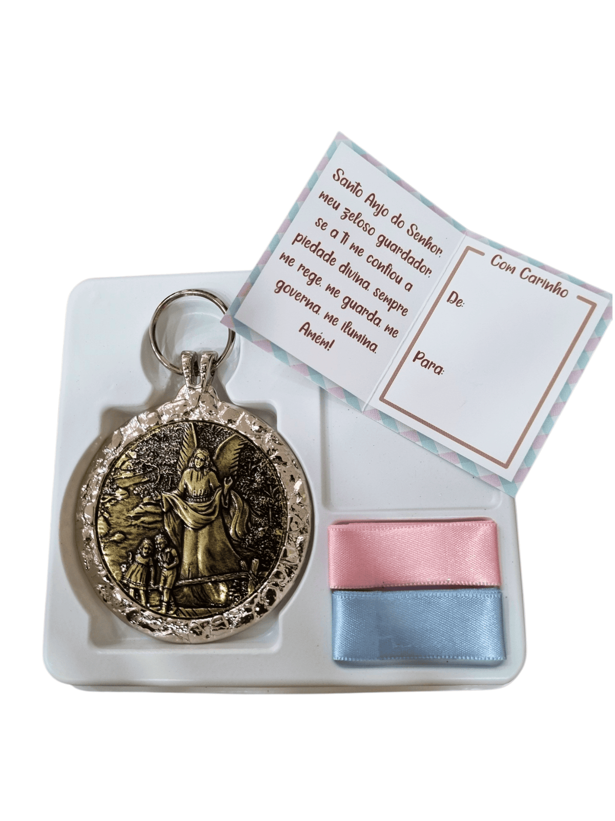 Medalhão de Berço Anjo da Guarda Níquel em Metal Ouro Velho 9 cm-TerraCotta Arte Sacra