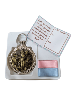 Medalhão de Berço Anjo da Guarda Níquel em Metal Ouro Velho 9 cm-TerraCotta Arte Sacra