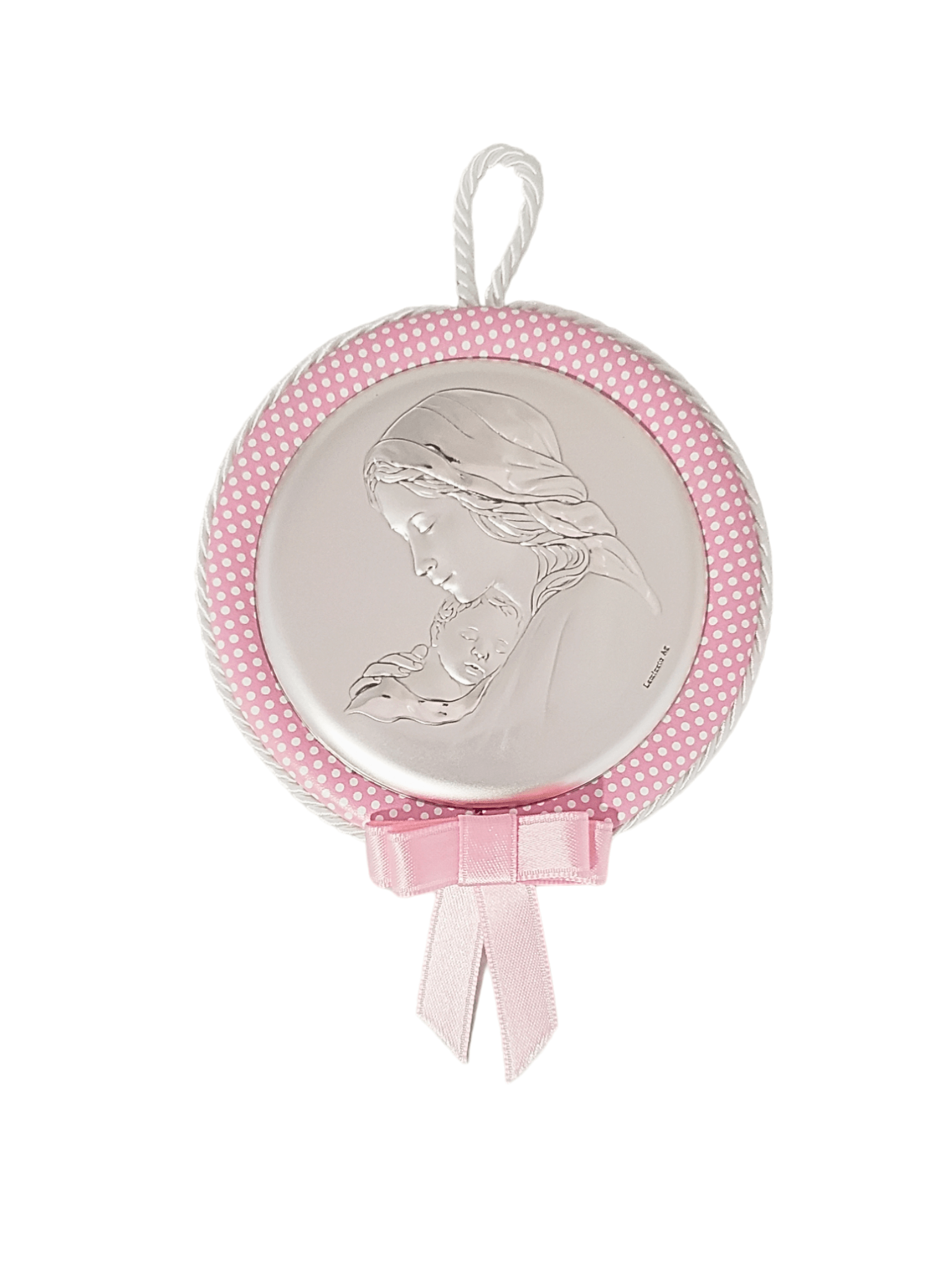 Medalhão de Berço com Medalha de Prata Madona e Música (Meninas)-TerraCotta Arte Sacra