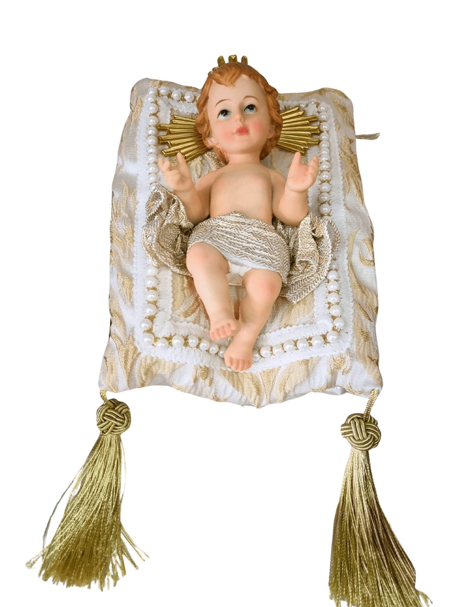 Menino Jesus de Resina Santini Italy Style com Almofada Branca e Dourada 18 cm-TerraCotta Arte Sacra