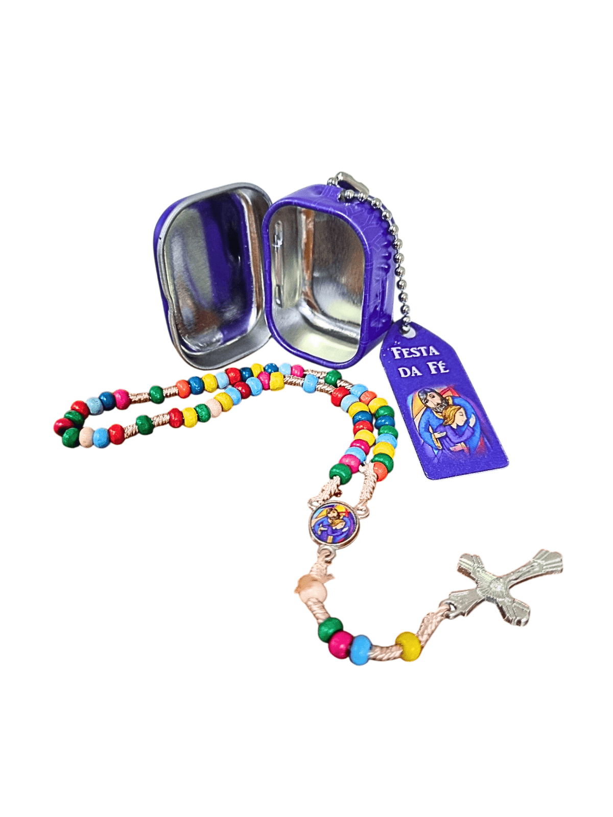 Mini Porta Terço Azul Primeira Comunhão com Terço-TerraCotta Arte Sacra