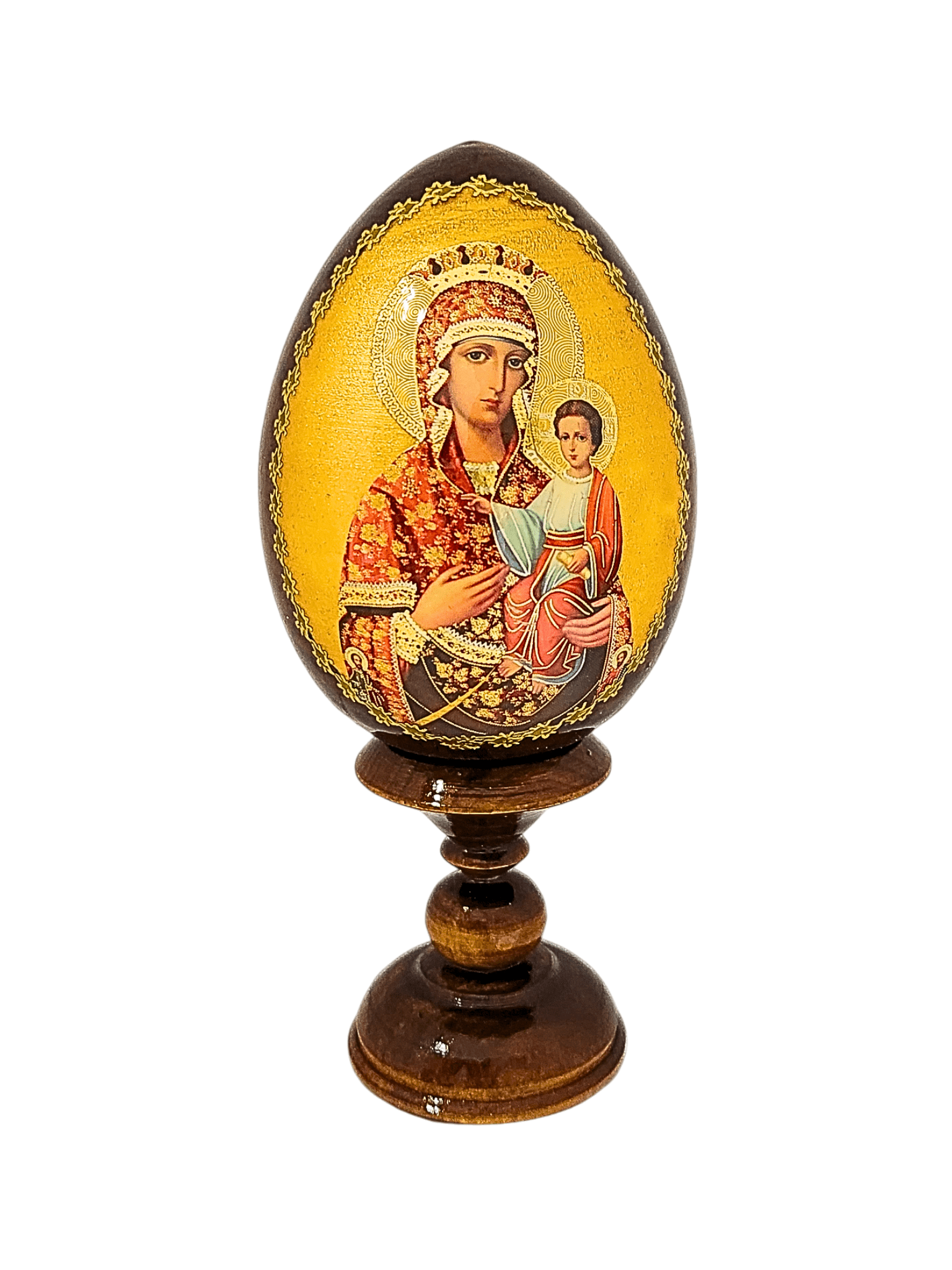 Ovo Russo em Madeira Ícone Mãe de Deus de Jerusalém 13 cm-TerraCotta Arte Sacra