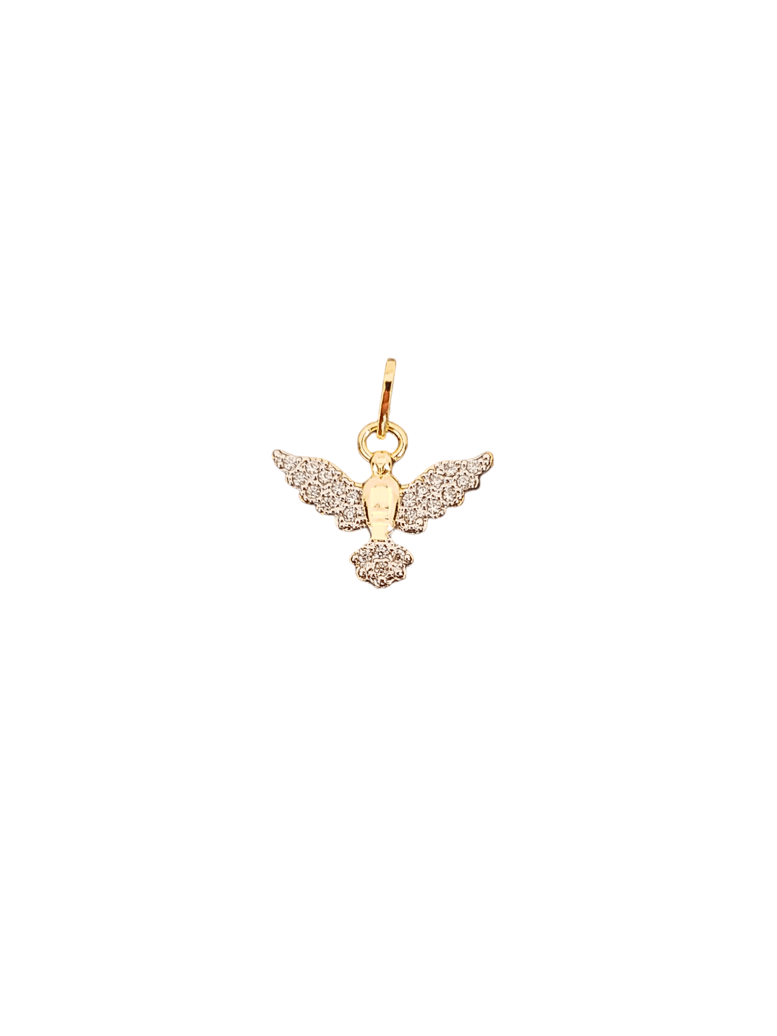 Pingente Espírito Santo Cravejado de Zircônias Brancas em Prata de Lei 925 e Banho de Ouro 18 K-TerraCotta Arte Sacra