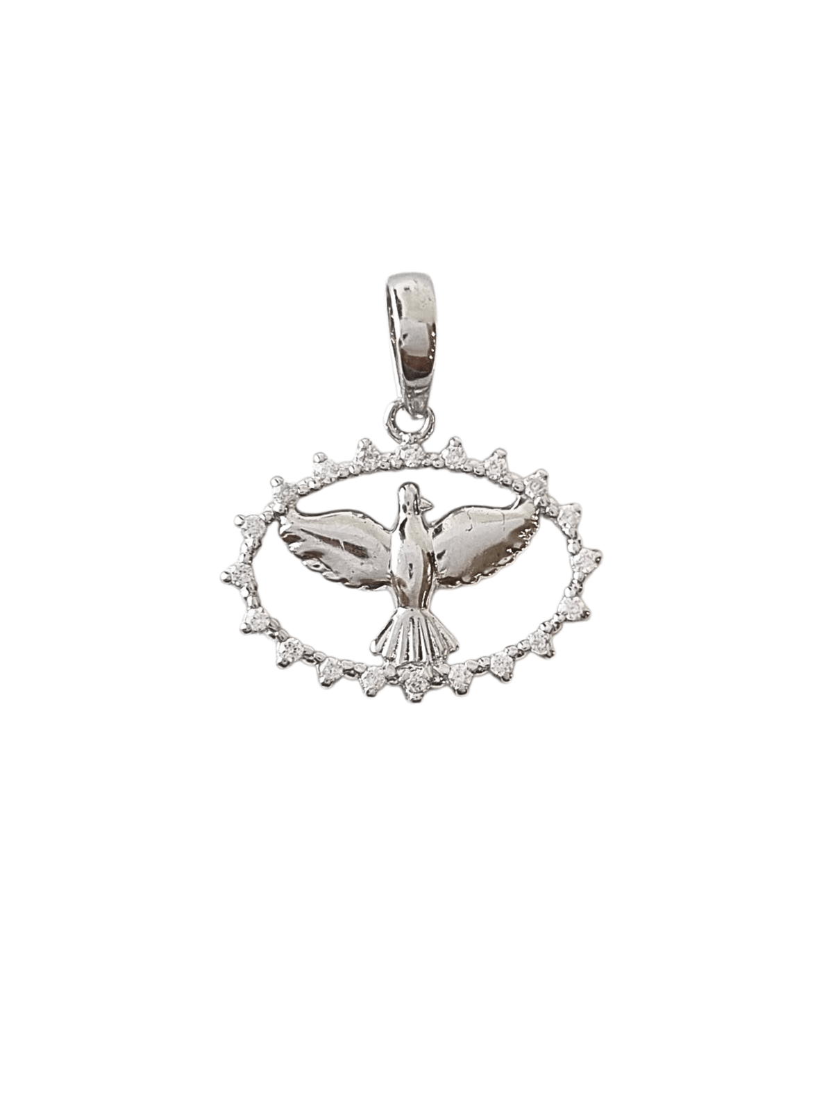 Pingente Vazado Divino Espírito Santo em Prata de Lei 925 com Zircônias-TerraCotta Arte Sacra