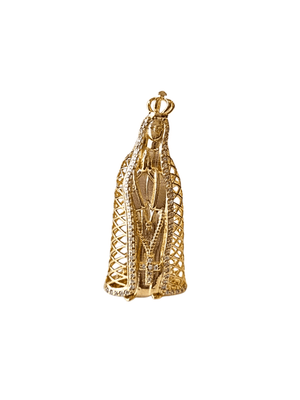 Pingente Vazado Nossa Senhora de Fátima Grande de Prata de Lei 925 com Banho de Ouro 18 K-TerraCotta Arte Sacra