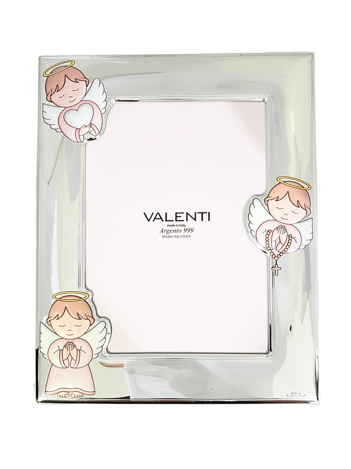 Porta Retrato Italiano de Prata Moldura Anjos da Guarda Rosa 20 cm x 23 cm-TerraCotta Arte Sacra