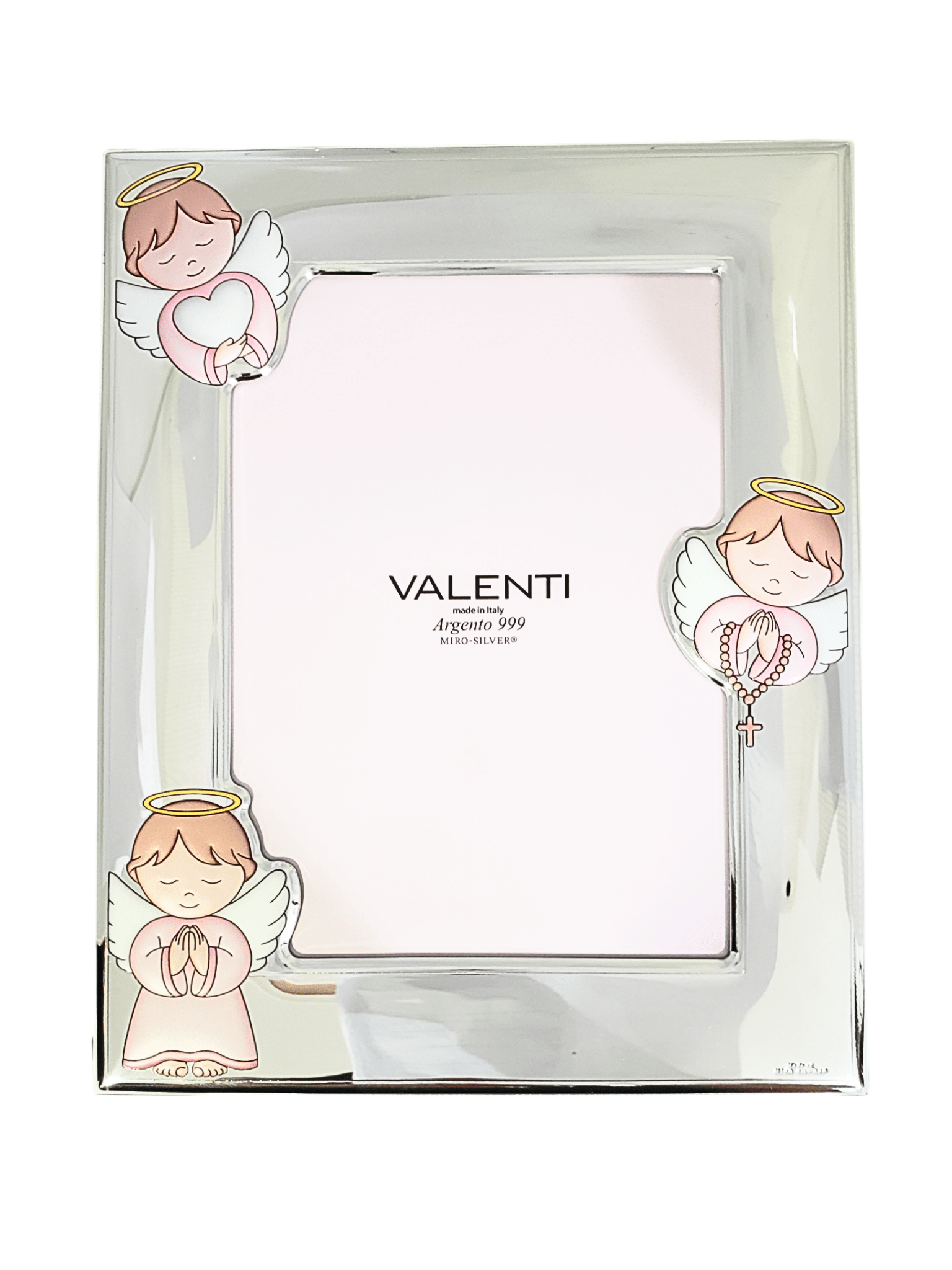 Porta Retrato Italiano de Prata Moldura Anjos da Guarda Rosa 20 cm x 23 cm-TerraCotta Arte Sacra