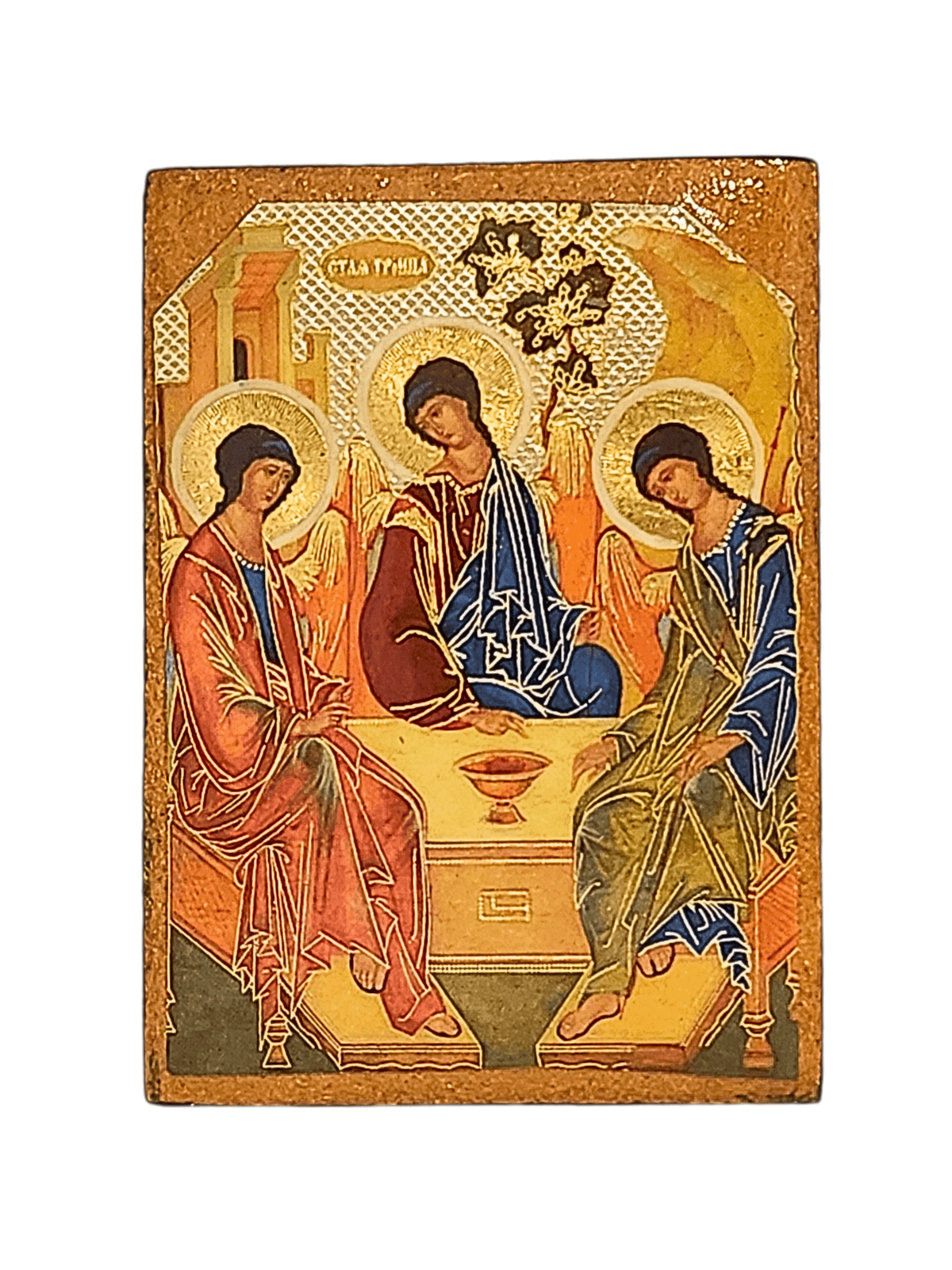 Porta Terço Bizantino Ícone Santíssima Trindade (Arcanjos) 7 x 5 x 3 cm-TerraCotta Arte Sacra