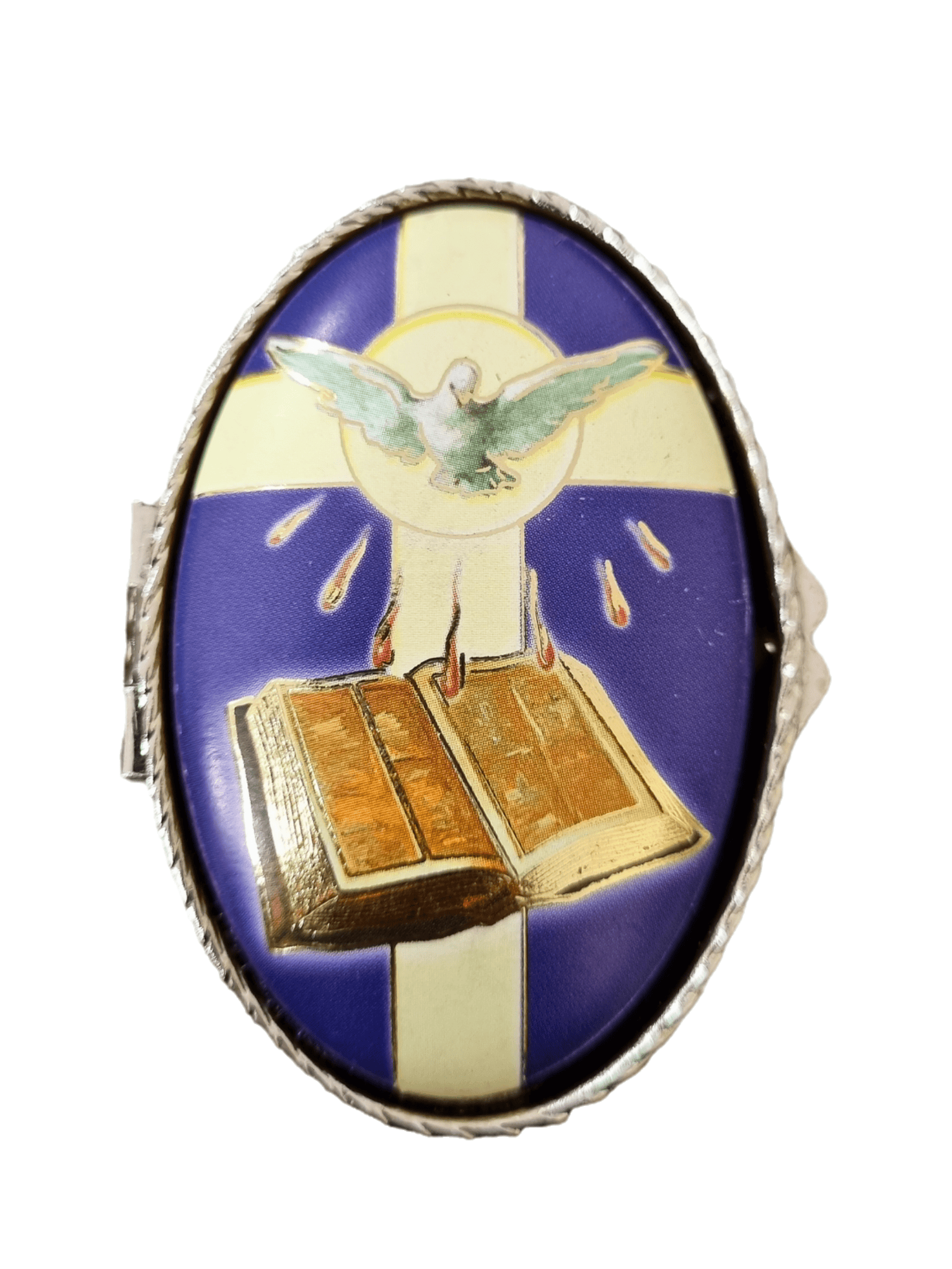 Porta Terço Italiano Oval em Metal Espírito Santo 6 cm x 3,5 cm-TerraCotta Arte Sacra
