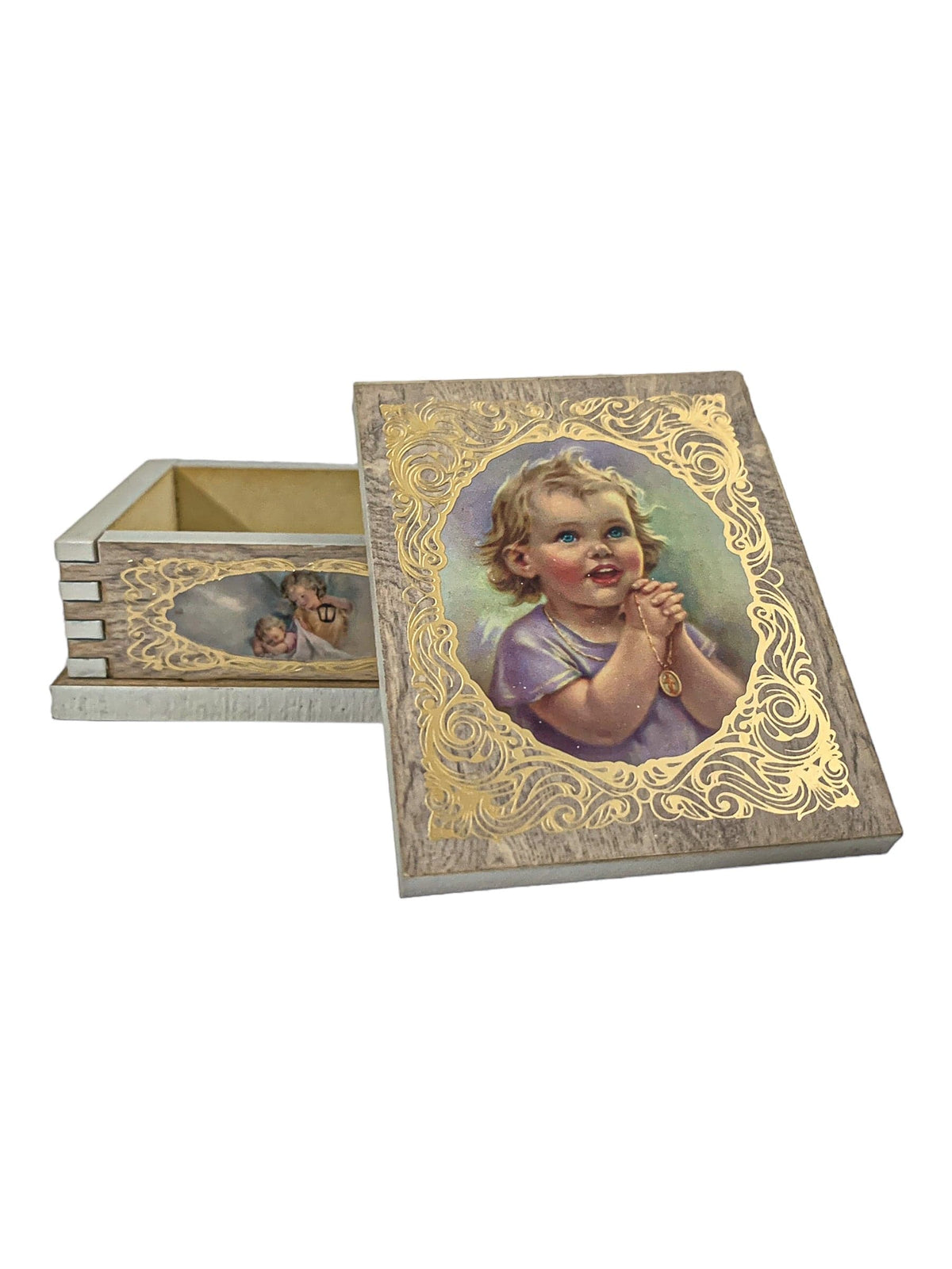 Porta Terço Italiano de Madeira Batismo-TerraCotta Arte Sacra