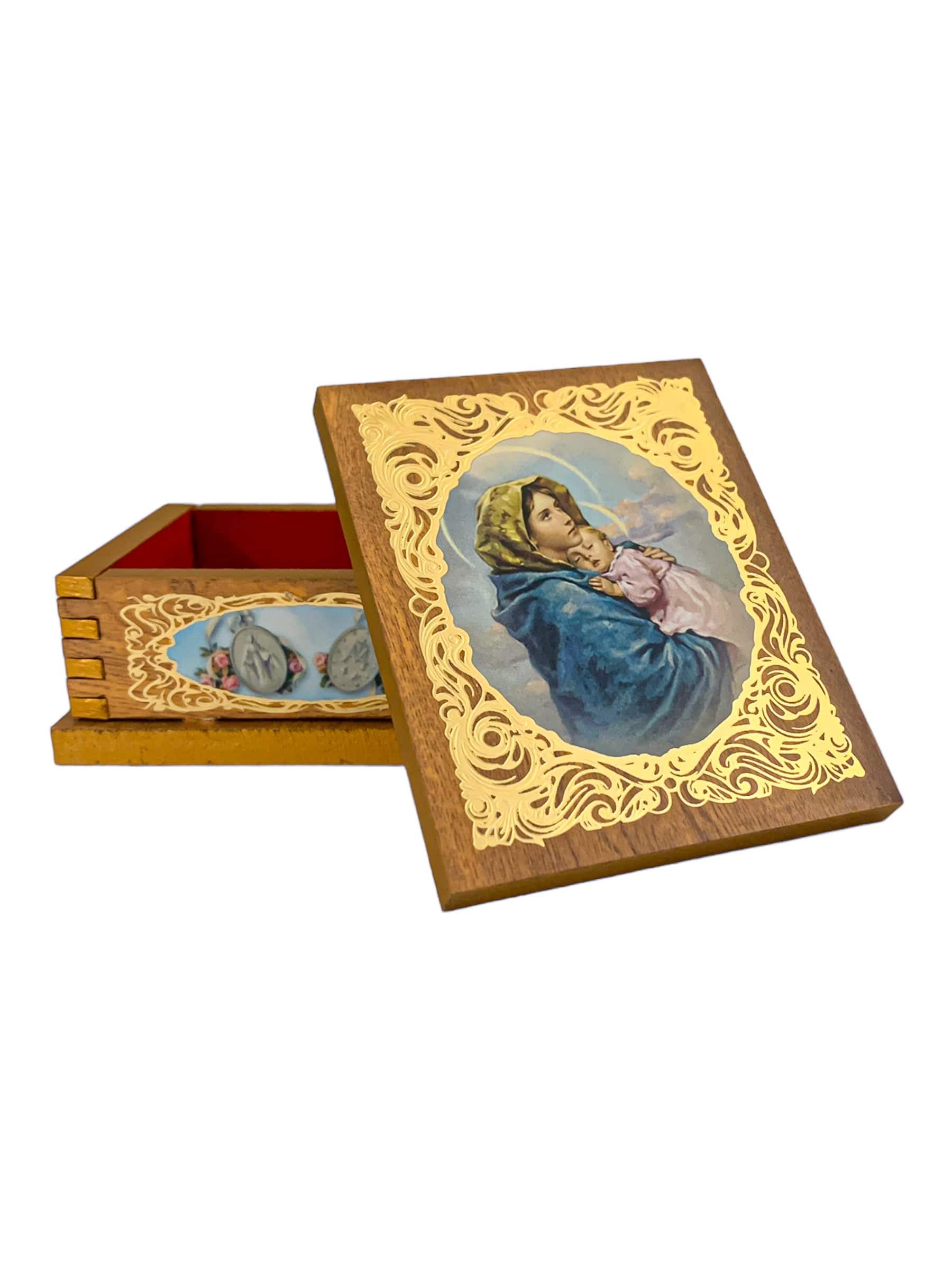 Porta Terço Italiano de Madeira Mãe da Divina Providência-TerraCotta Arte Sacra