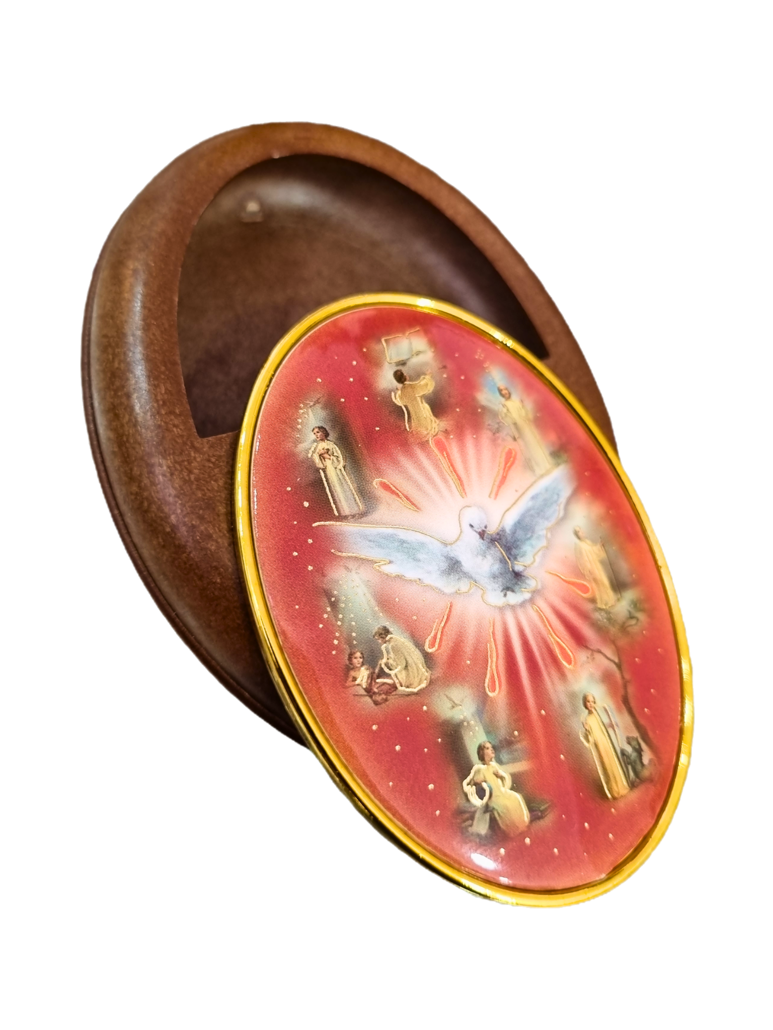 Porta Terço Oval Italiano Espírito Santo 7 dons 6,5 x 8,5 cm-TerraCotta Arte Sacra
