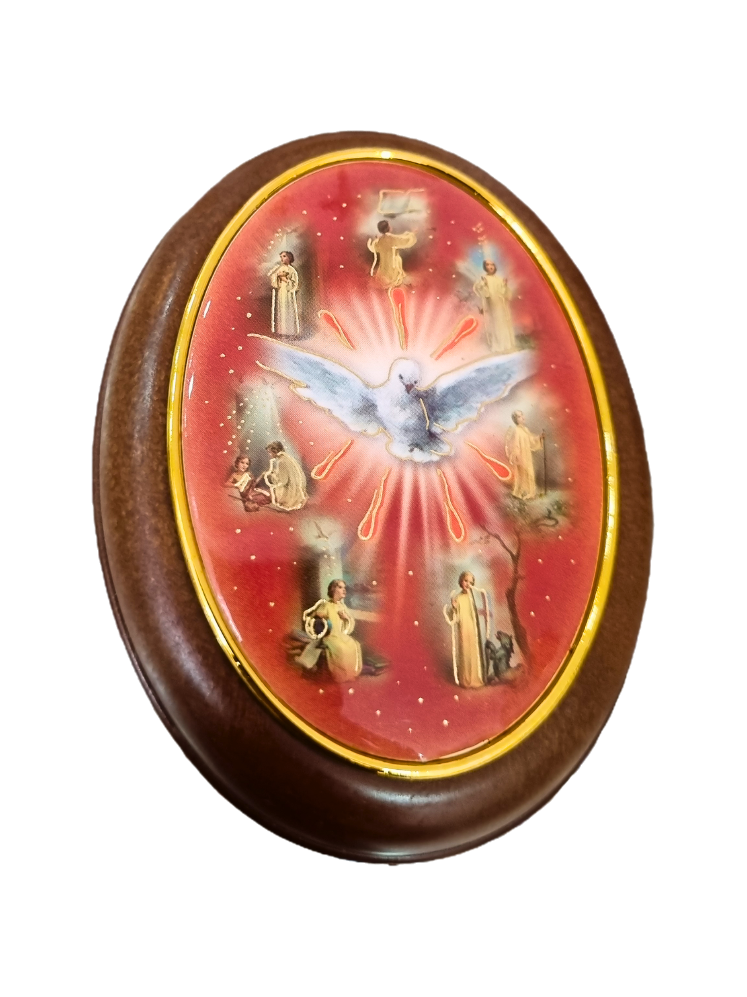 Porta Terço Oval Italiano Espírito Santo 7 dons 6,5 x 8,5 cm-TerraCotta Arte Sacra