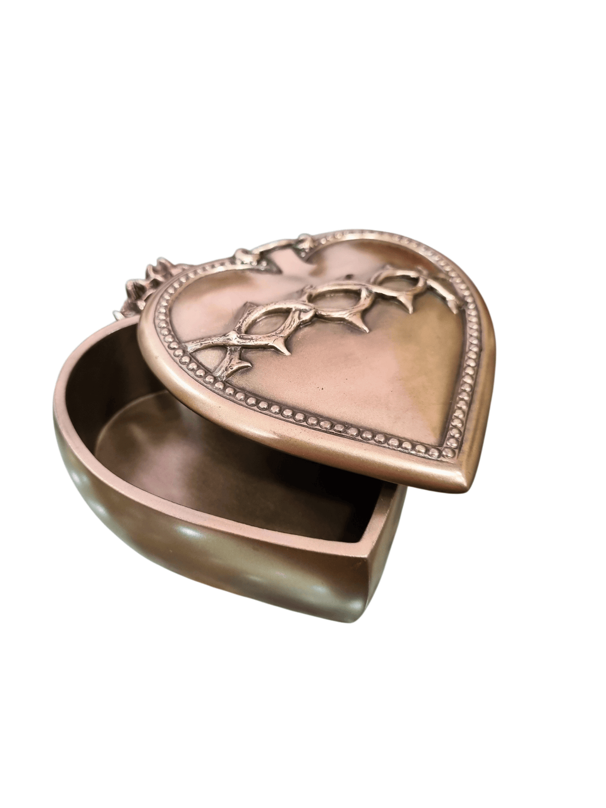 Porta Terço do Sagrado Coração de Jesus em Pó de Mármore Com Acabamento em Bronze 9 cm x 11 cm-TerraCotta Arte Sacra