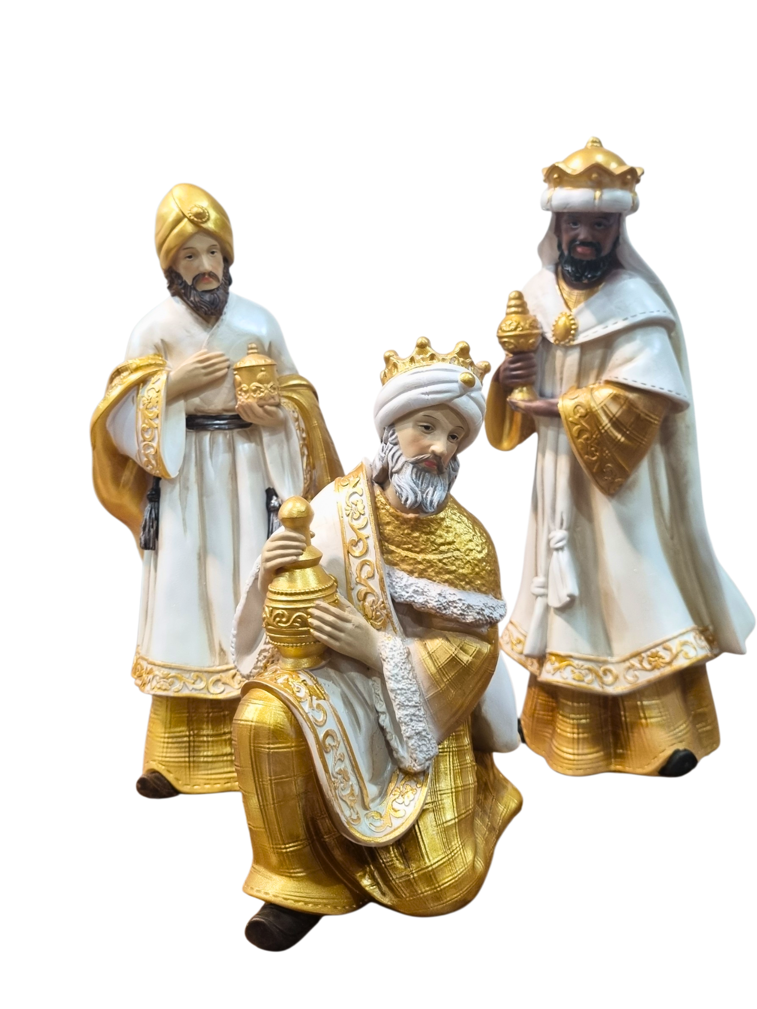 Presépio em Resina Vestia Branca e Dourado 11 peças 30 cm-TerraCotta Arte Sacra