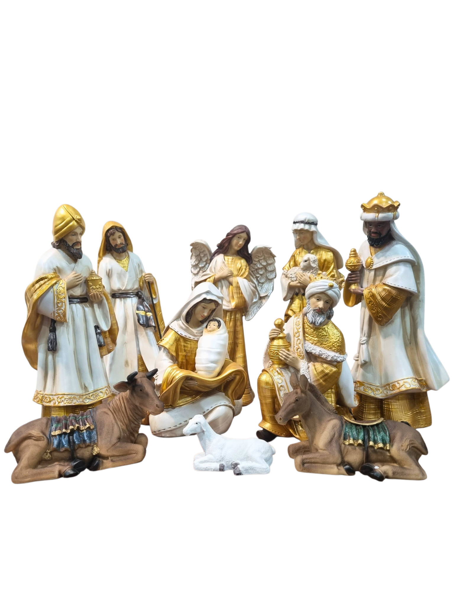 Presépio em Resina Vestia Branca e Dourado 11 peças 30 cm-TerraCotta Arte Sacra