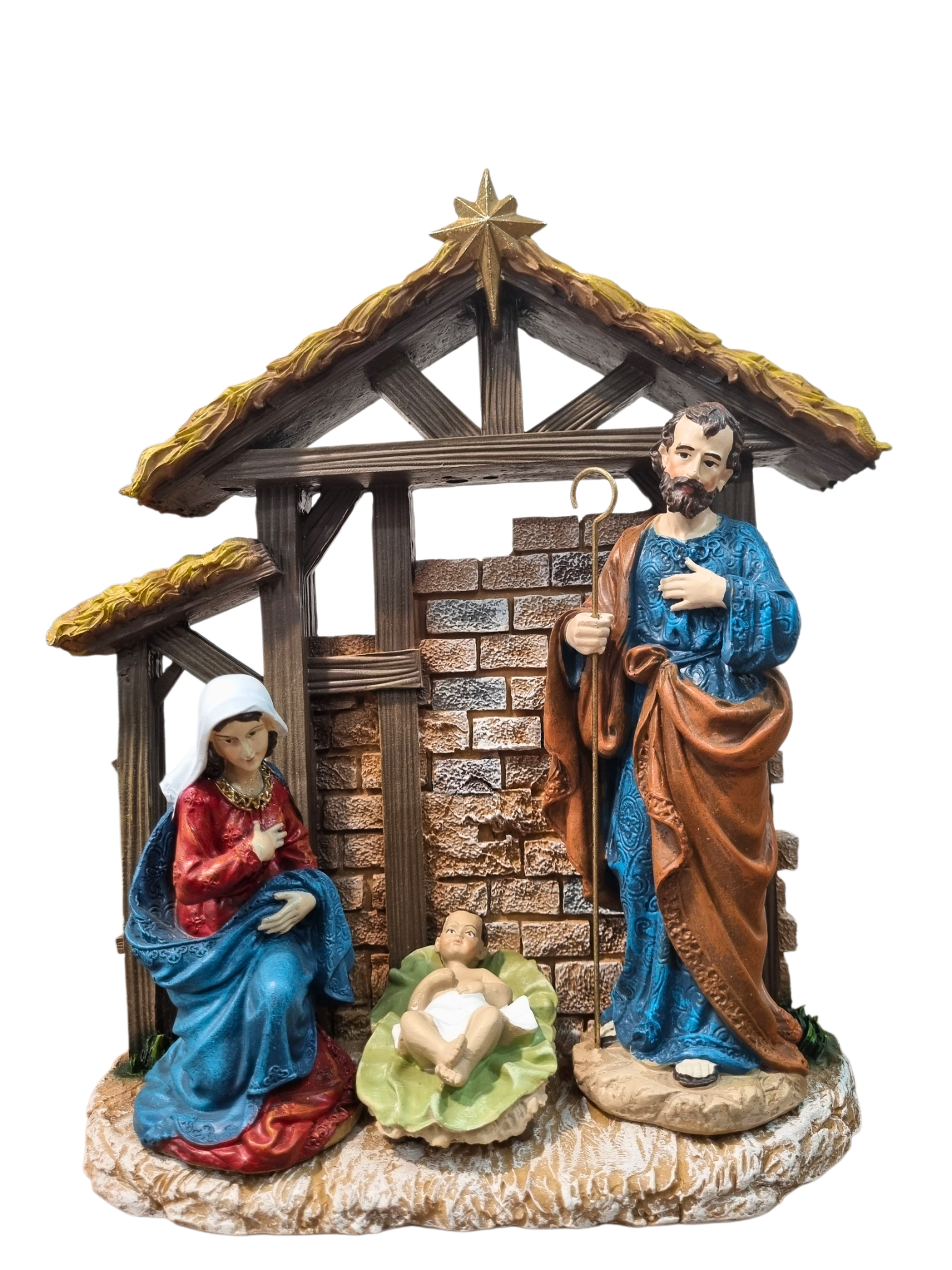 Presépio em Resina com Casinha Colorido 11 peças 20 cm-TerraCotta Arte Sacra
